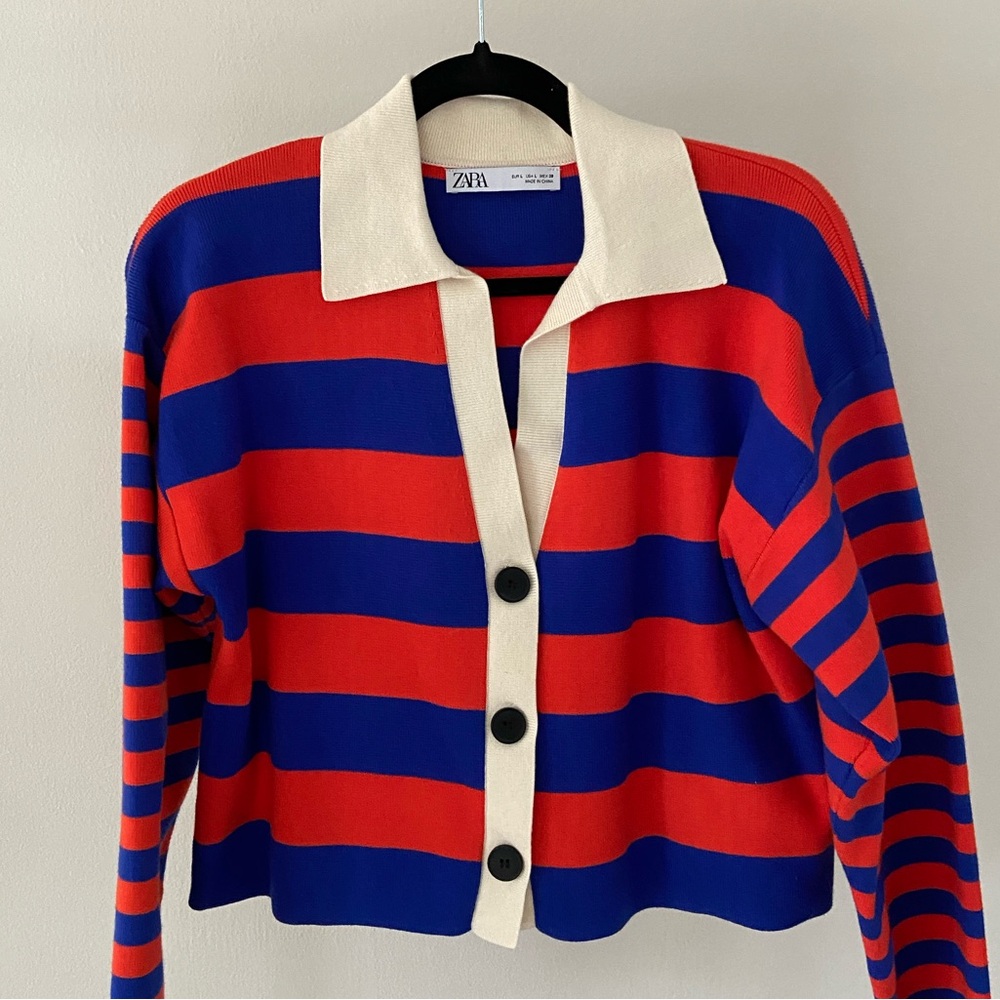 Blue and red striped top by Zara